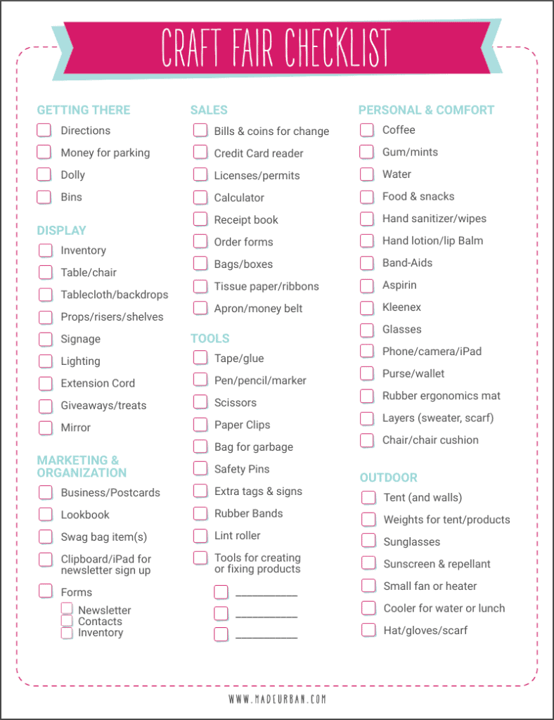 Craft Show Checklist