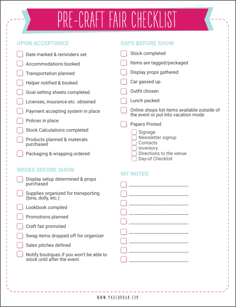 Craft Show Preparation Checklist