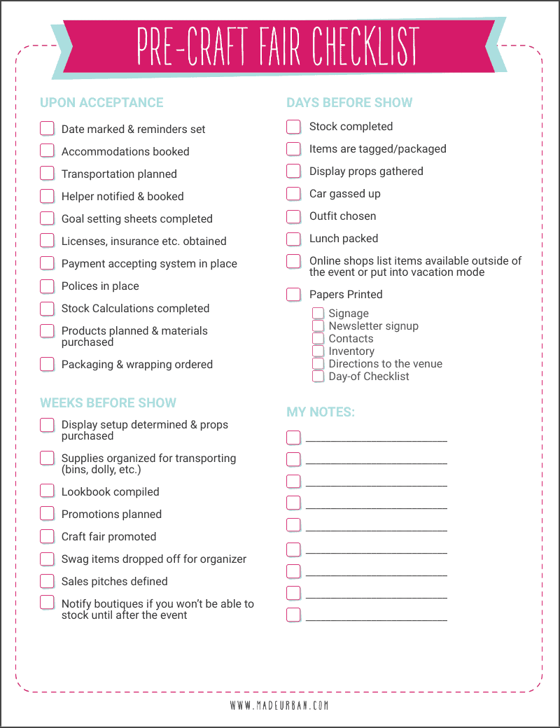 Craft Fair Checklist.pdf Free Craft Show Checklist (& Preparation Steps) - Made Urban