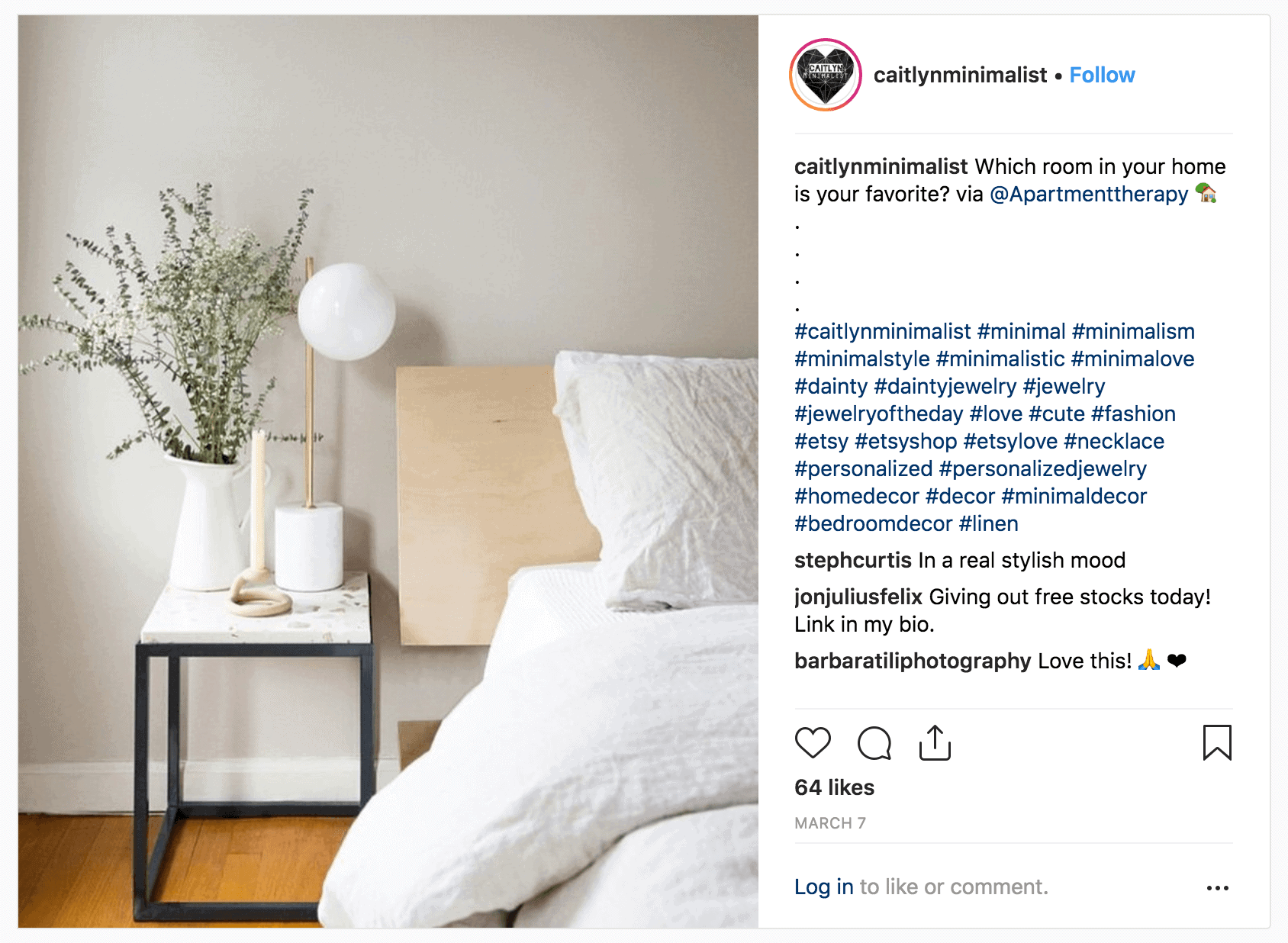 Caitlyn Minimalist Instagram lifestyle post