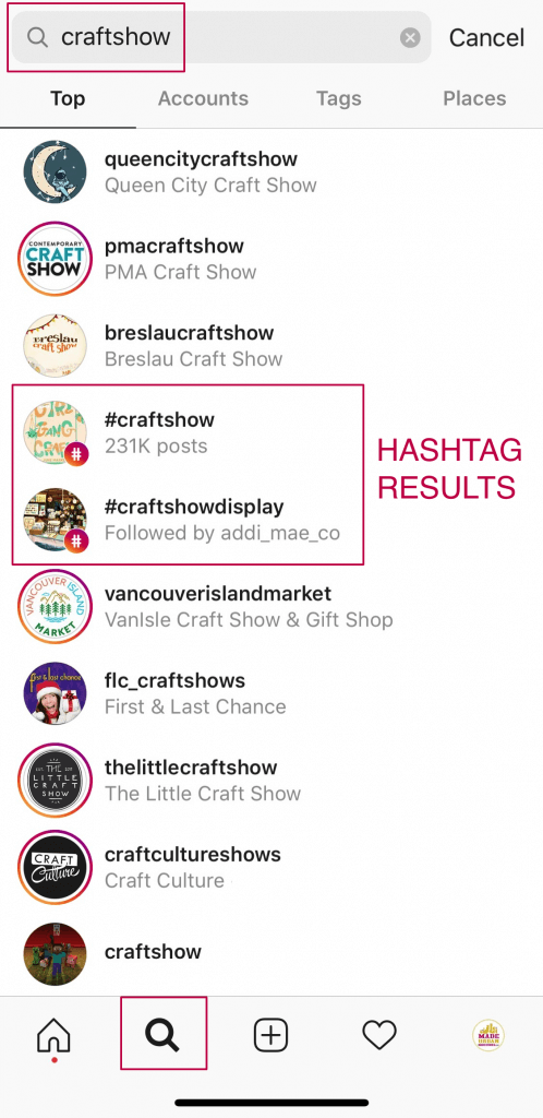 Find local craft shows on Instagram