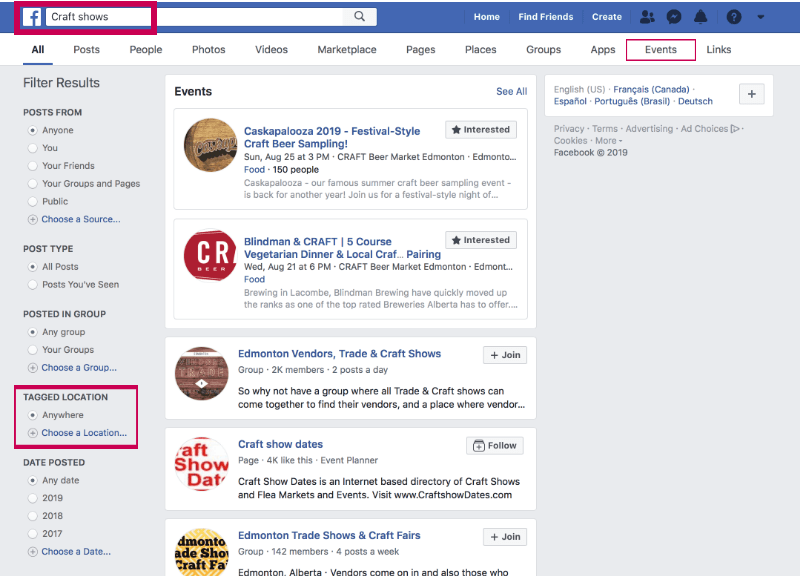 How to find local craft shows on Facebook