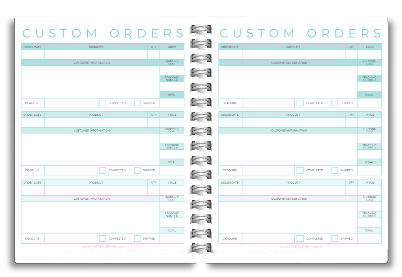 Custom Orders Worksheet