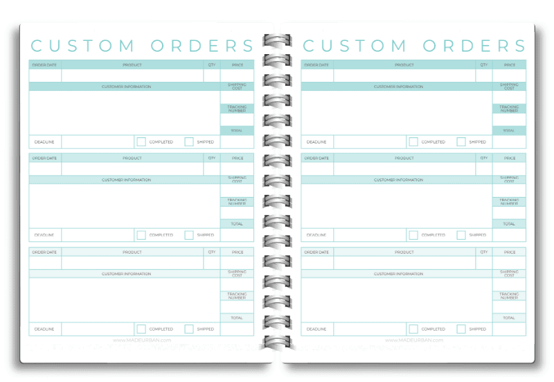 Custom Orders Worksheet