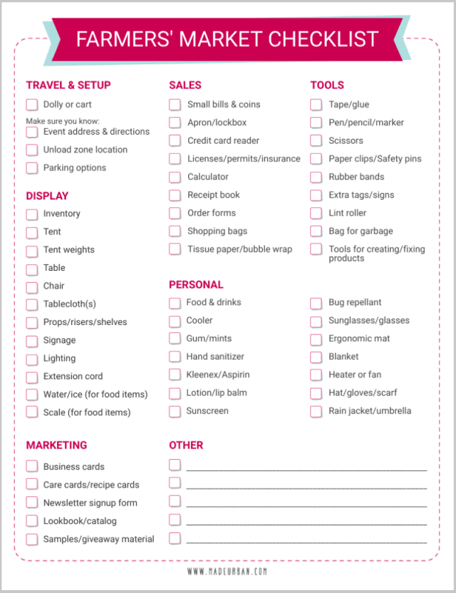 Farmers' Market Vendor Checklist