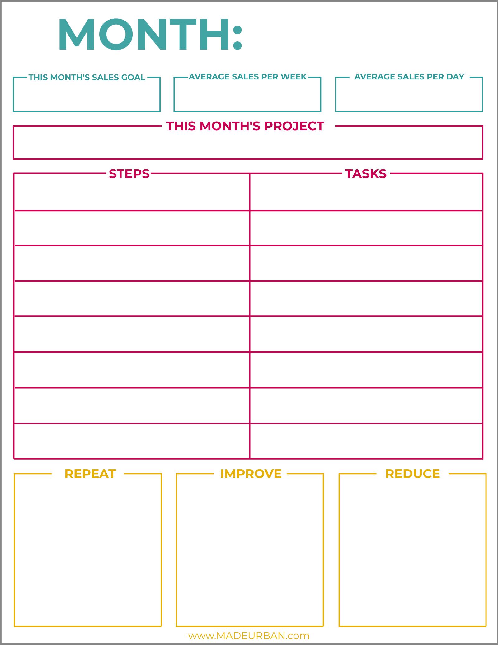 Printable Monthly Checklist for a Craft Business