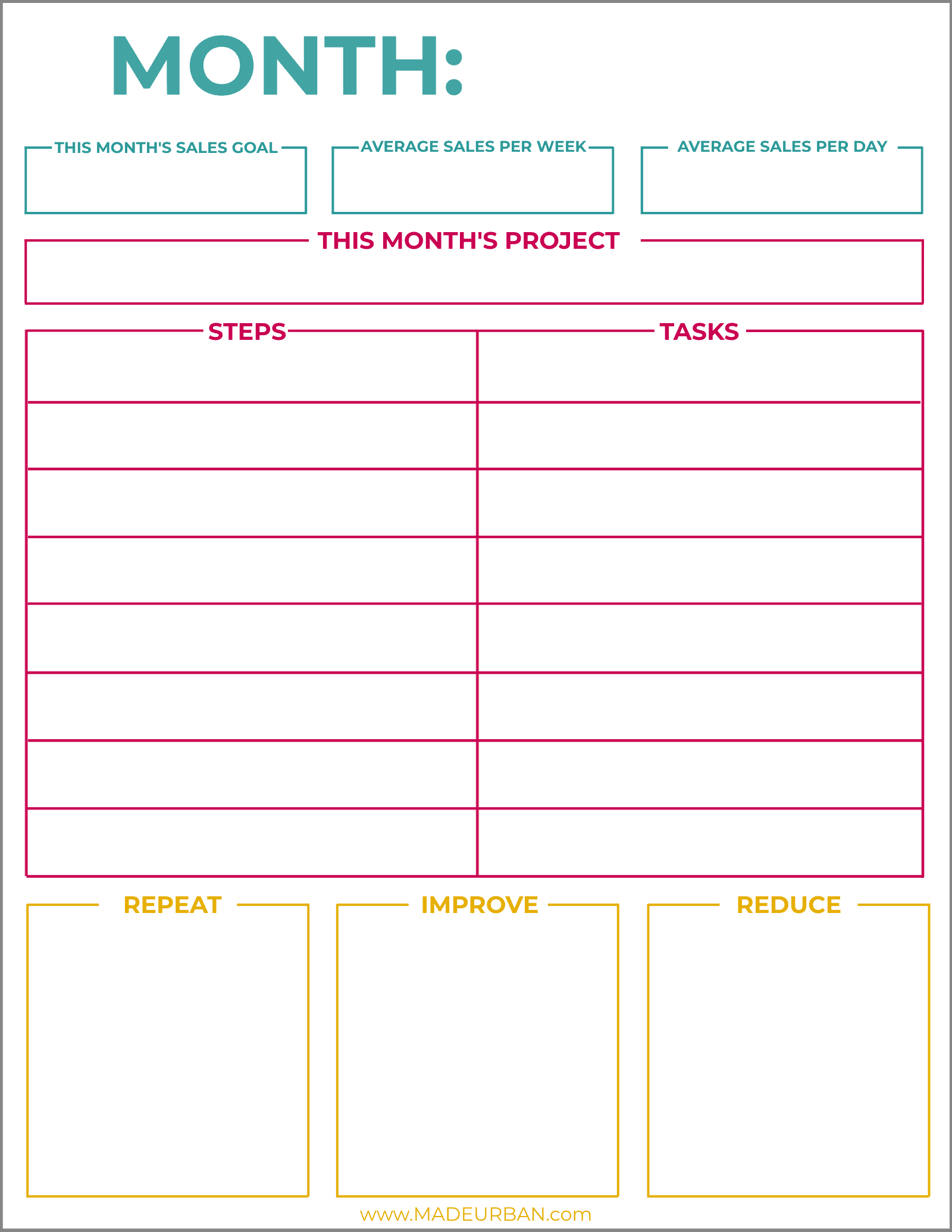 Printable Monthly Checklist for a Craft Business