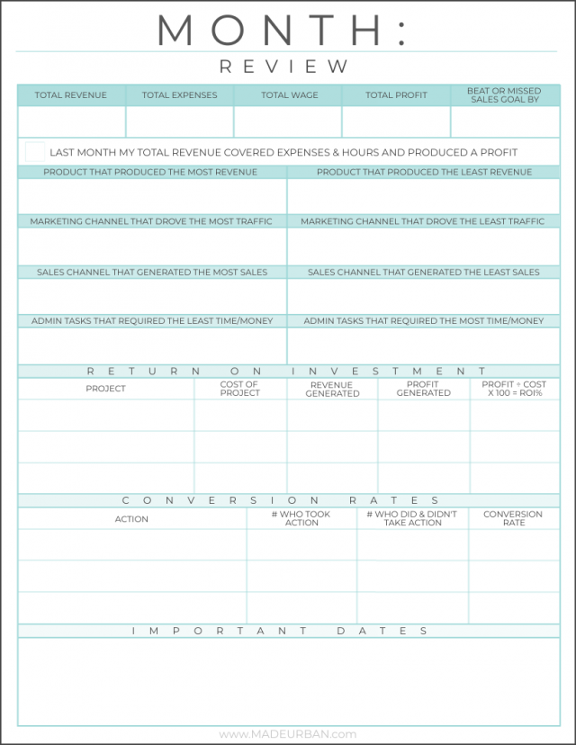 Monthly Review Worksheet