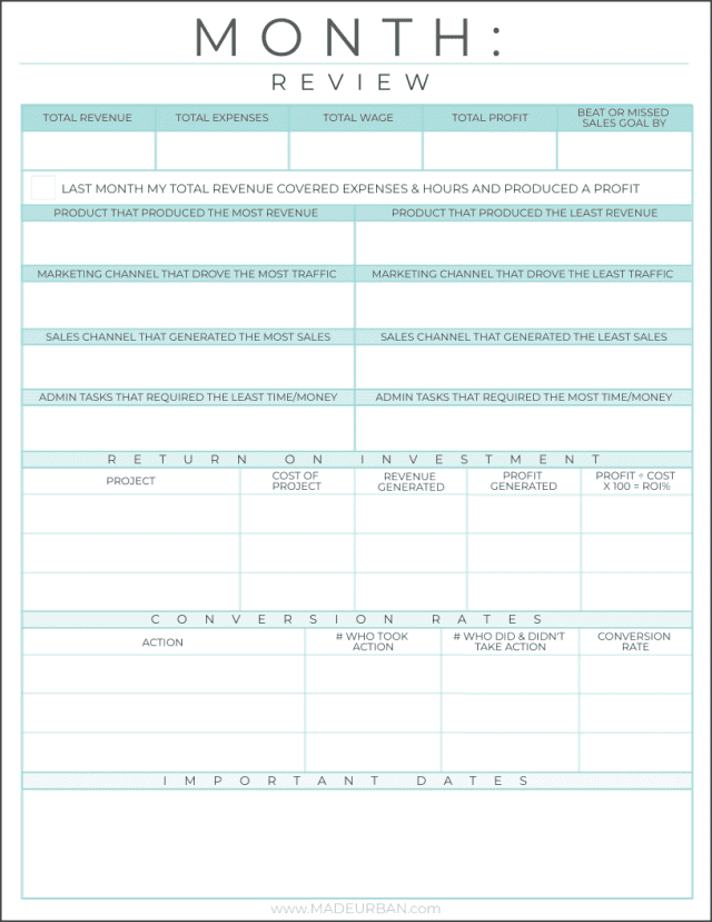 Monthly Review Worksheet