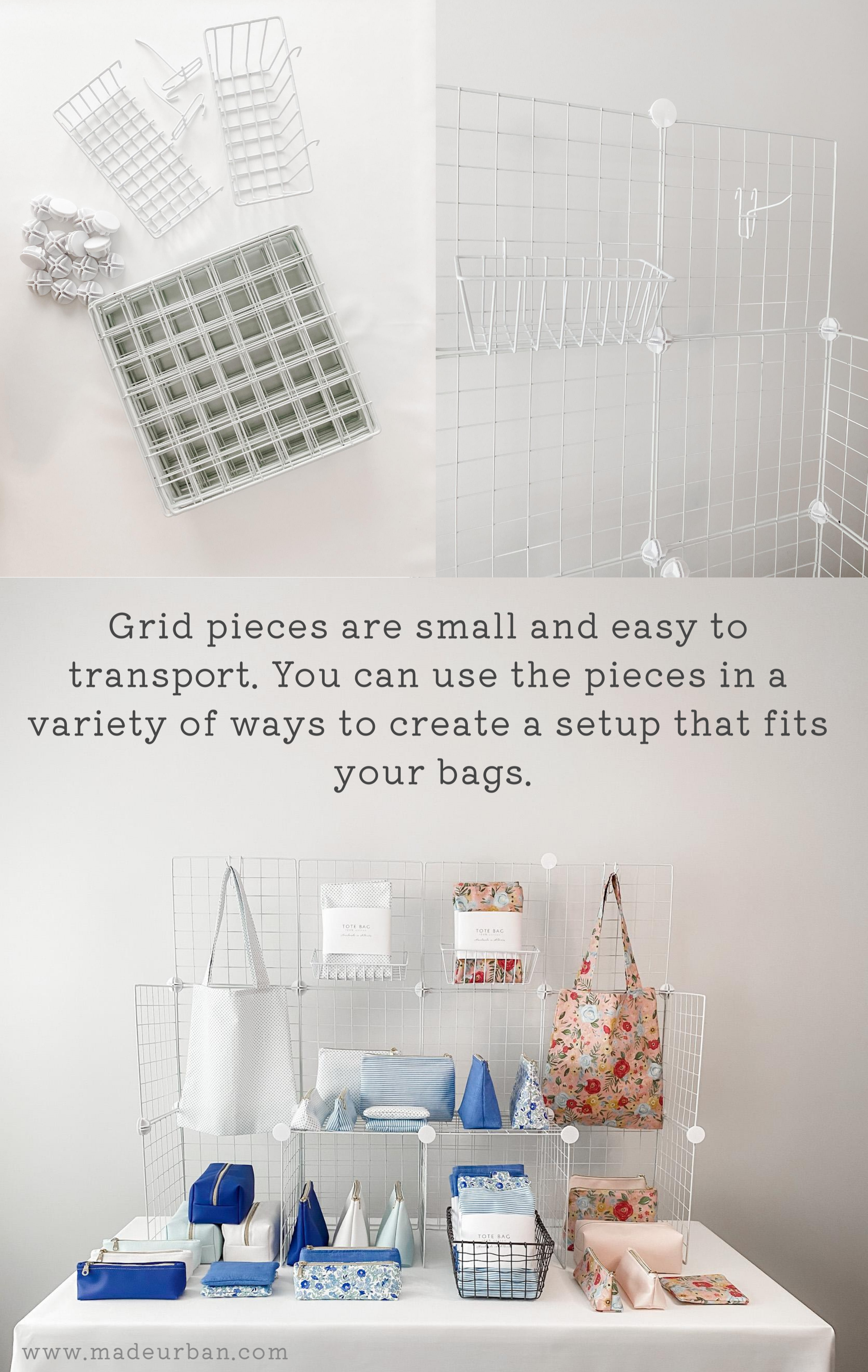 Grid wall to display tote bags