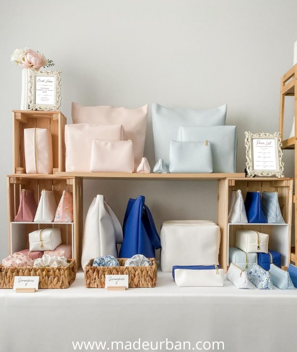 bag display with crates adding a shelf