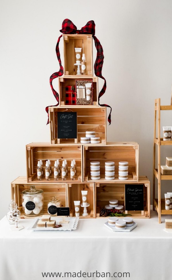 crates for a Christmas craft show display