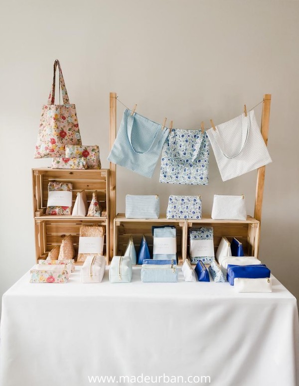 Bags displayed on a clothesline