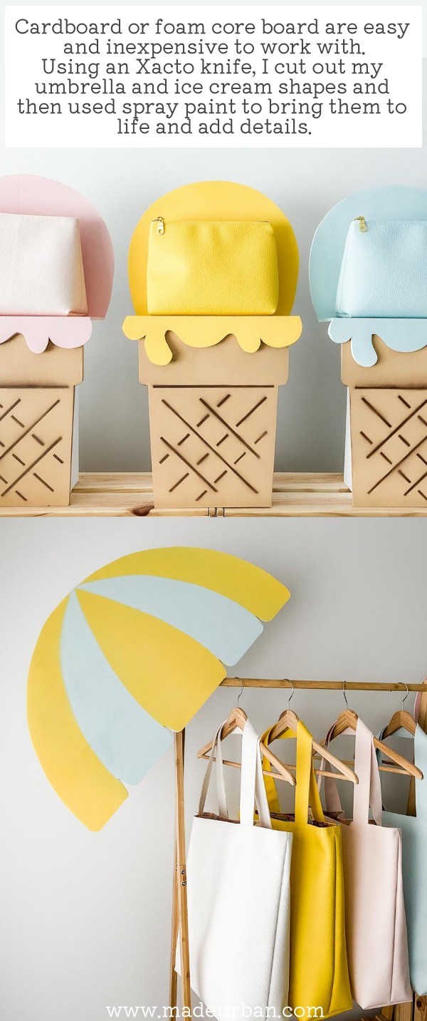 Umbrella and ice cream props for summer craft show display